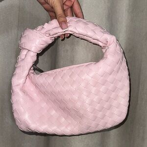 Pink Woven Leather Shoulder Bag